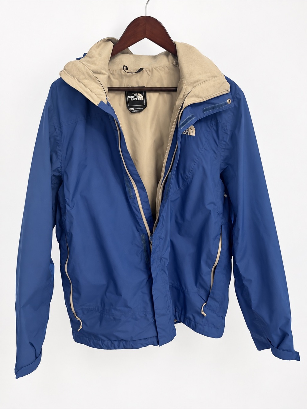 The North Face Blue Men's Hooded Raincoat with Beige Lining